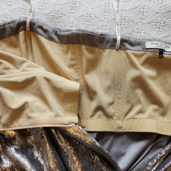 Halston Heritage Side Flutter Drape Strapless Sequin Dress Size 6 - Picture 9 of 10